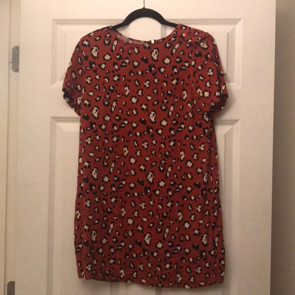 Orange and cheetah print shirt dress